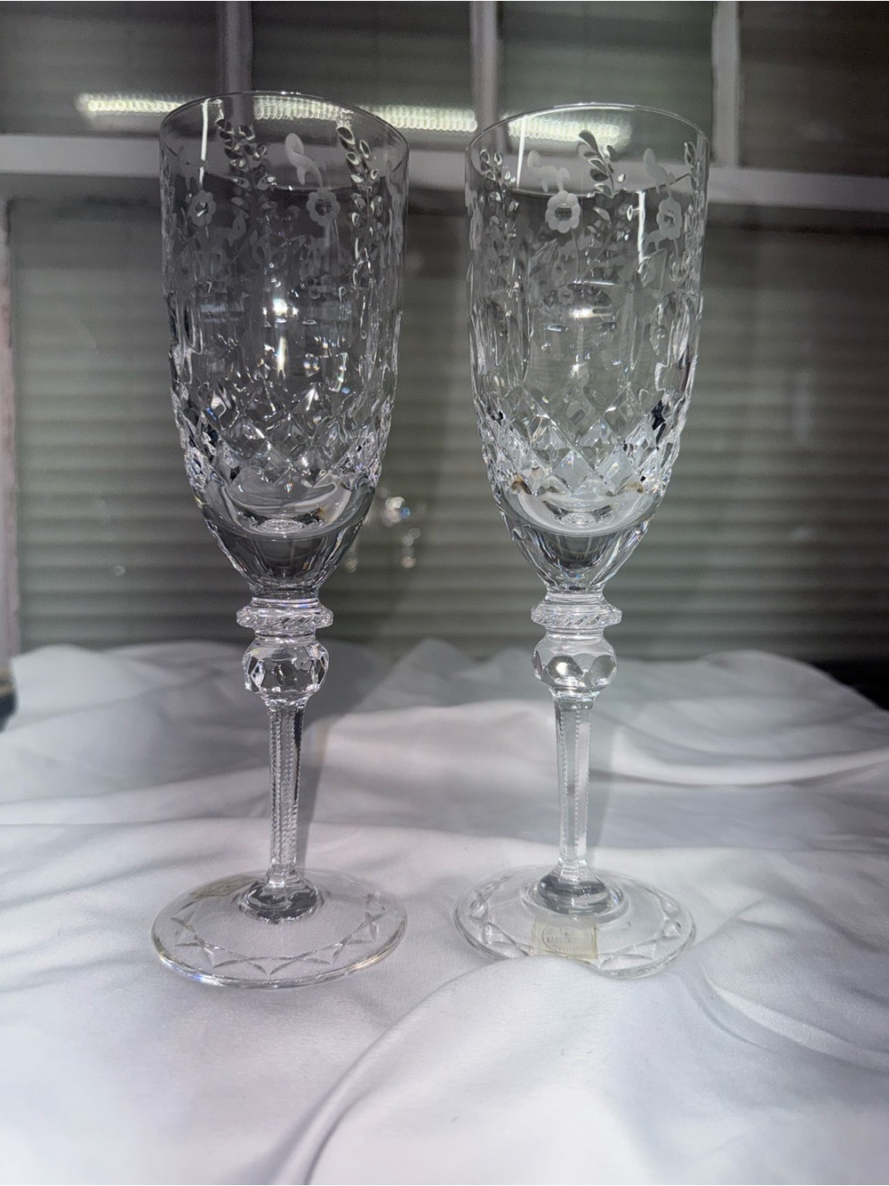 VTG Polish cut crystal champagne flutes